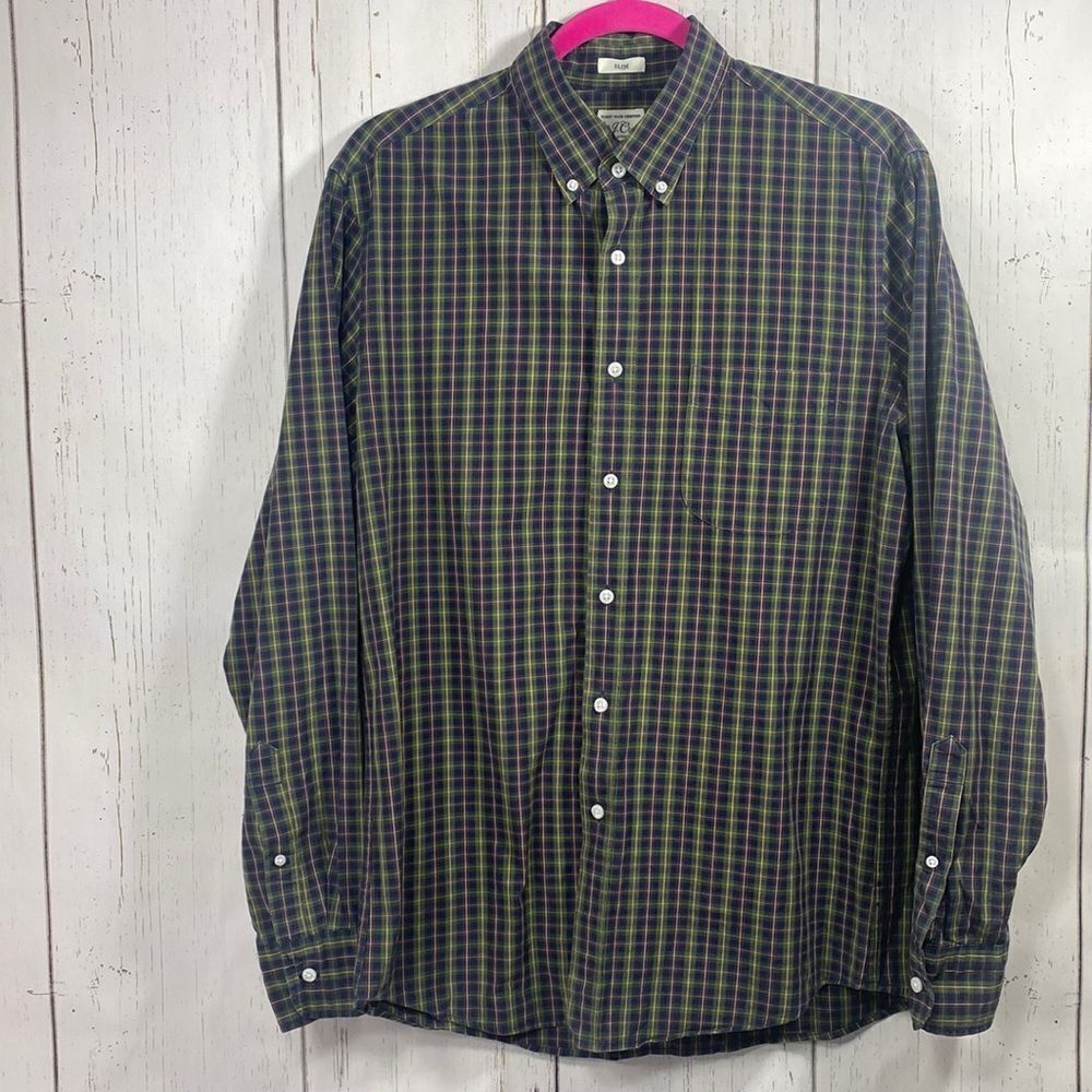 J Crew Mens Slim Fit Plaid Stretch Secret Wash Button Down Shirt